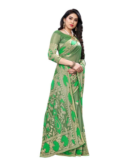 Green Coloured Lycra Jacquard Partywear saree | Leemboodi