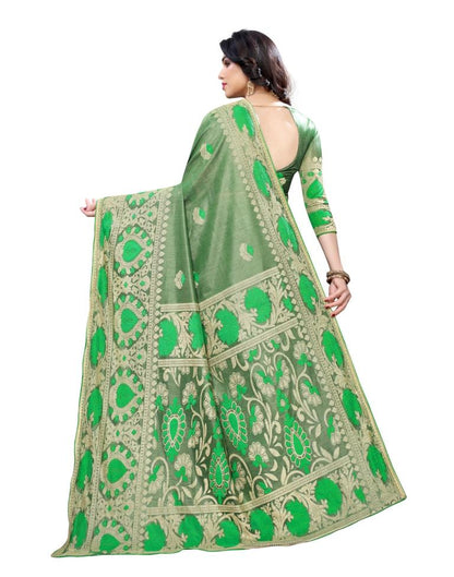 Green Coloured Lycra Jacquard Partywear saree | Leemboodi