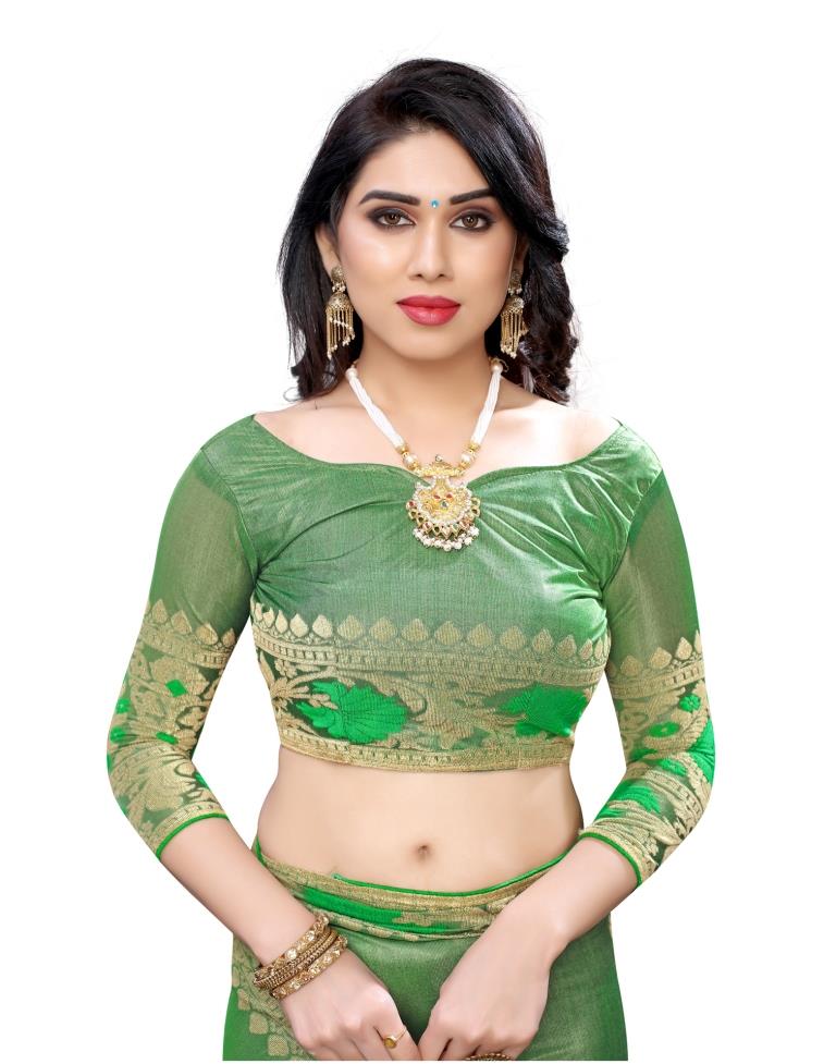 Green Coloured Lycra Jacquard Partywear saree | Leemboodi