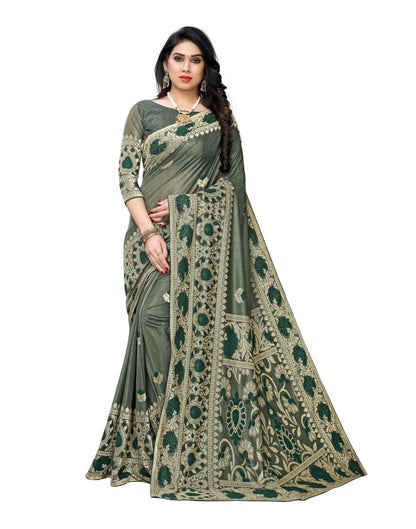 Dark Green Coloured Lycra Jacquard Partywear saree | Leemboodi