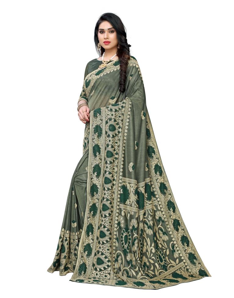 Dark Green Coloured Lycra Jacquard Partywear saree | Leemboodi