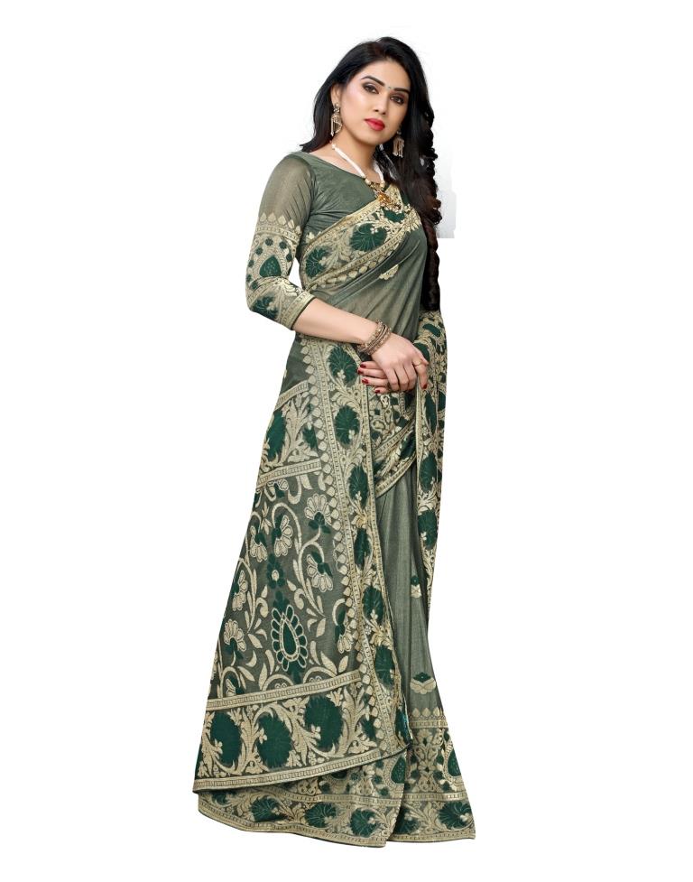Dark Green Coloured Lycra Jacquard Partywear saree | Leemboodi
