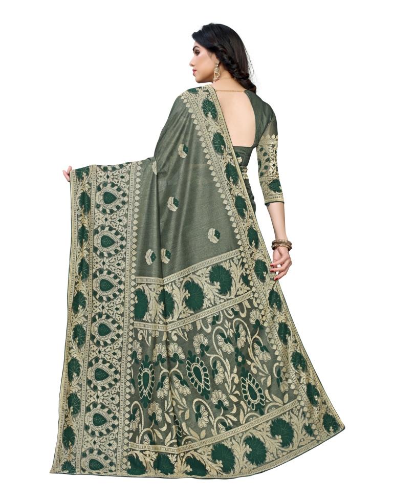 Dark Green Coloured Lycra Jacquard Partywear saree | Leemboodi
