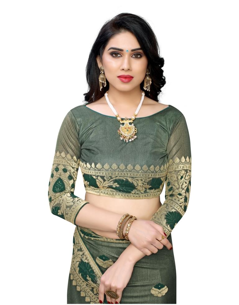 Dark Green Coloured Lycra Jacquard Partywear saree | Leemboodi