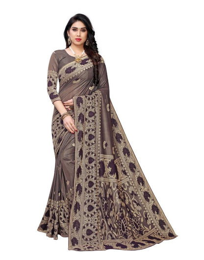 Purple Wine Coloured Lycra Jacquard Partywear saree | Leemboodi