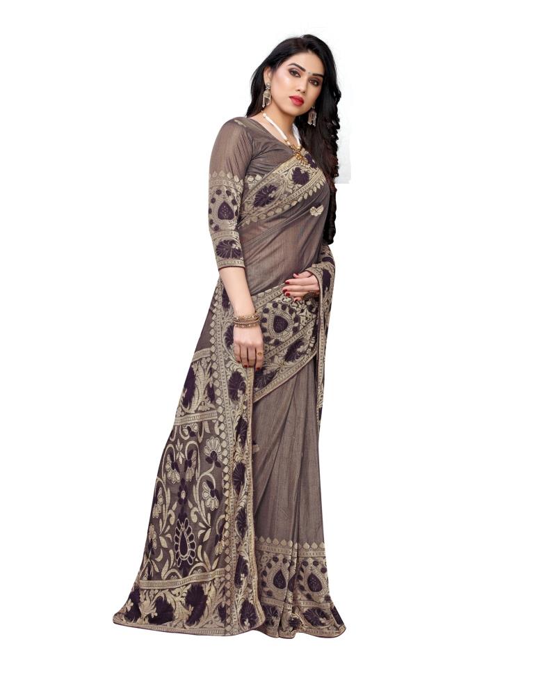 Purple Wine Coloured Lycra Jacquard Partywear saree | Leemboodi