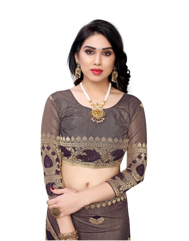 Purple Wine Coloured Lycra Jacquard Partywear saree | Leemboodi