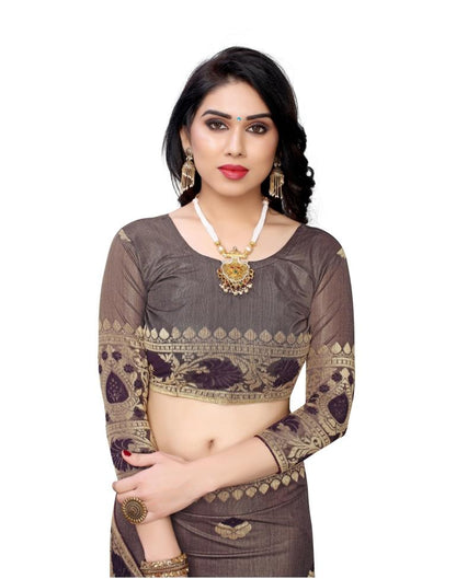 Purple Wine Coloured Lycra Jacquard Partywear saree | Leemboodi