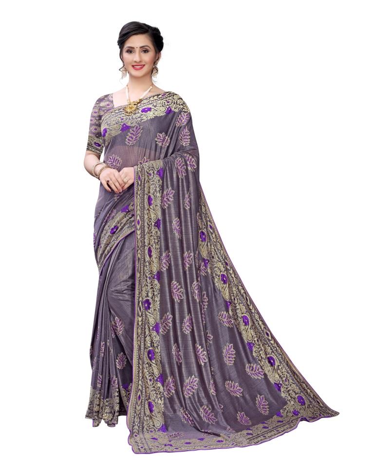 Violet Coloured Lycra Jacquard Partywear saree | Leemboodi