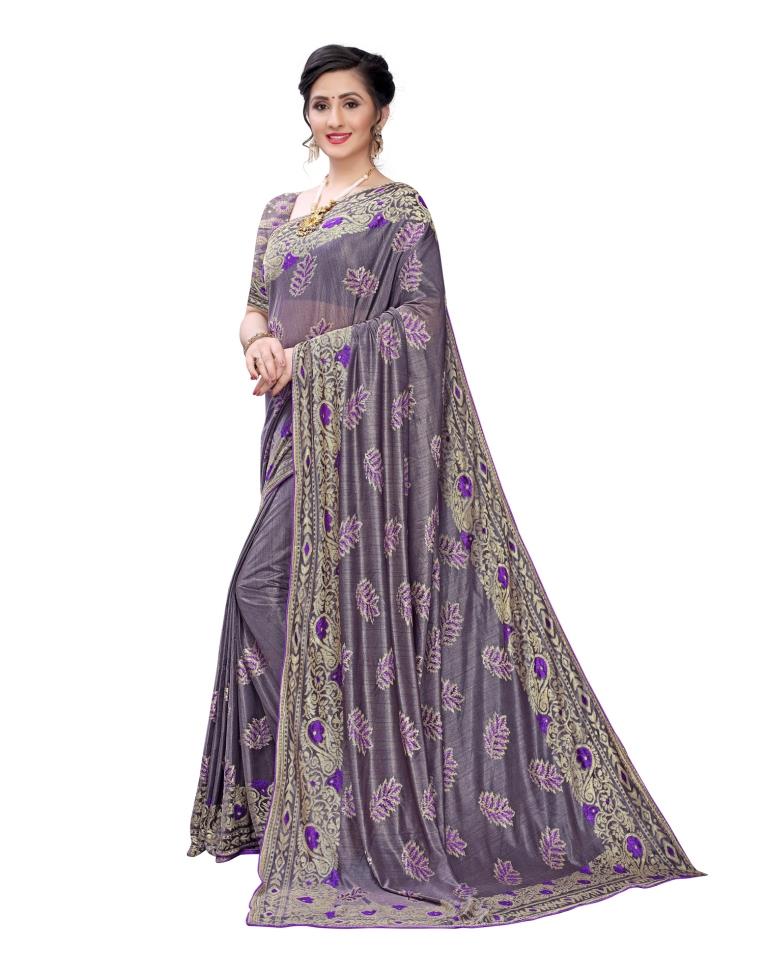 Violet Coloured Lycra Jacquard Partywear saree | Leemboodi