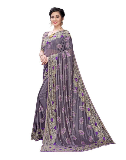 Violet Coloured Lycra Jacquard Partywear saree | Leemboodi
