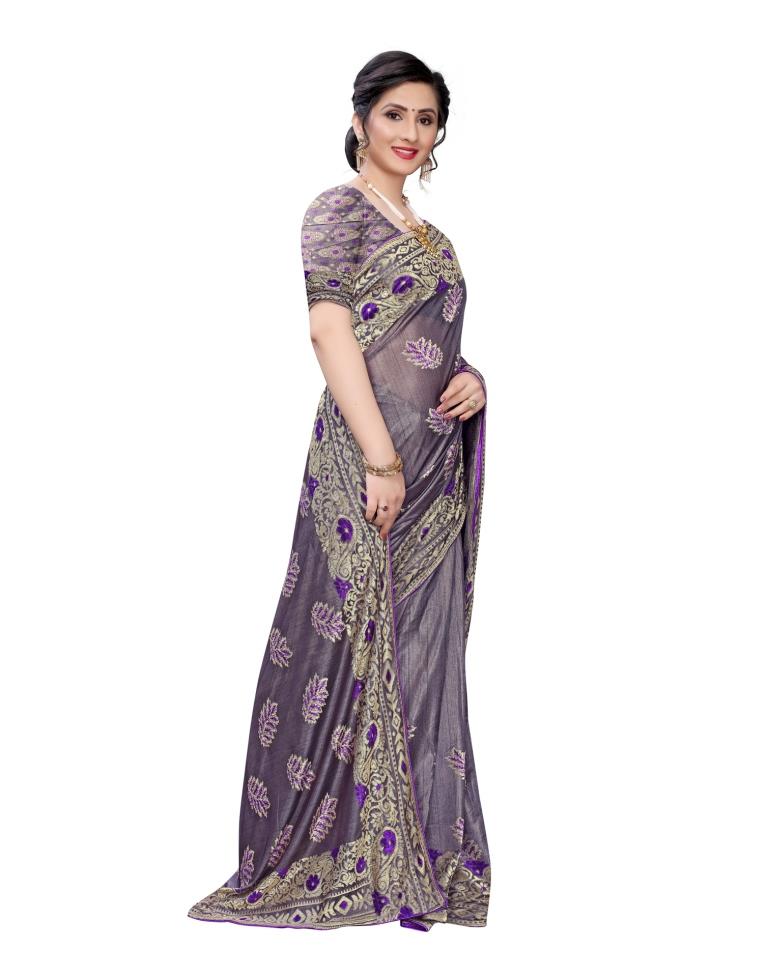 Violet Coloured Lycra Jacquard Partywear saree | Leemboodi