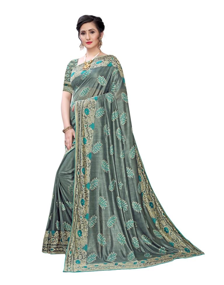 Teal Blue Coloured Lycra Jacquard Partywear saree | Leemboodi