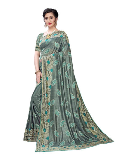 Teal Blue Coloured Lycra Jacquard Partywear saree | Leemboodi