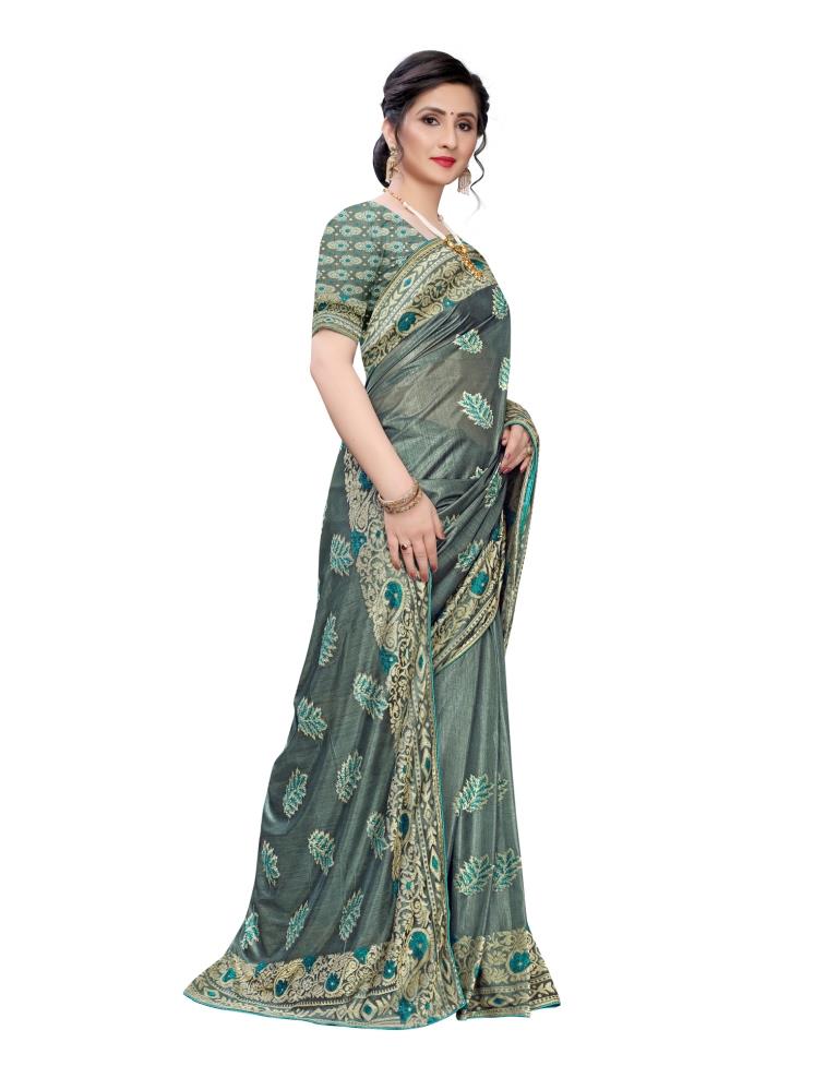 Teal Blue Coloured Lycra Jacquard Partywear saree | Leemboodi
