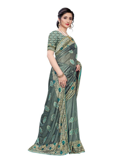 Teal Blue Coloured Lycra Jacquard Partywear saree | Leemboodi