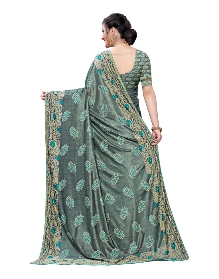 Teal Blue Coloured Lycra Jacquard Partywear saree | Leemboodi