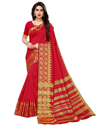 Red Coloured Poly Silk Jacquard Partywear saree | Sudathi