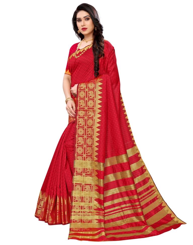 Red Coloured Poly Silk Jacquard Partywear saree | Sudathi