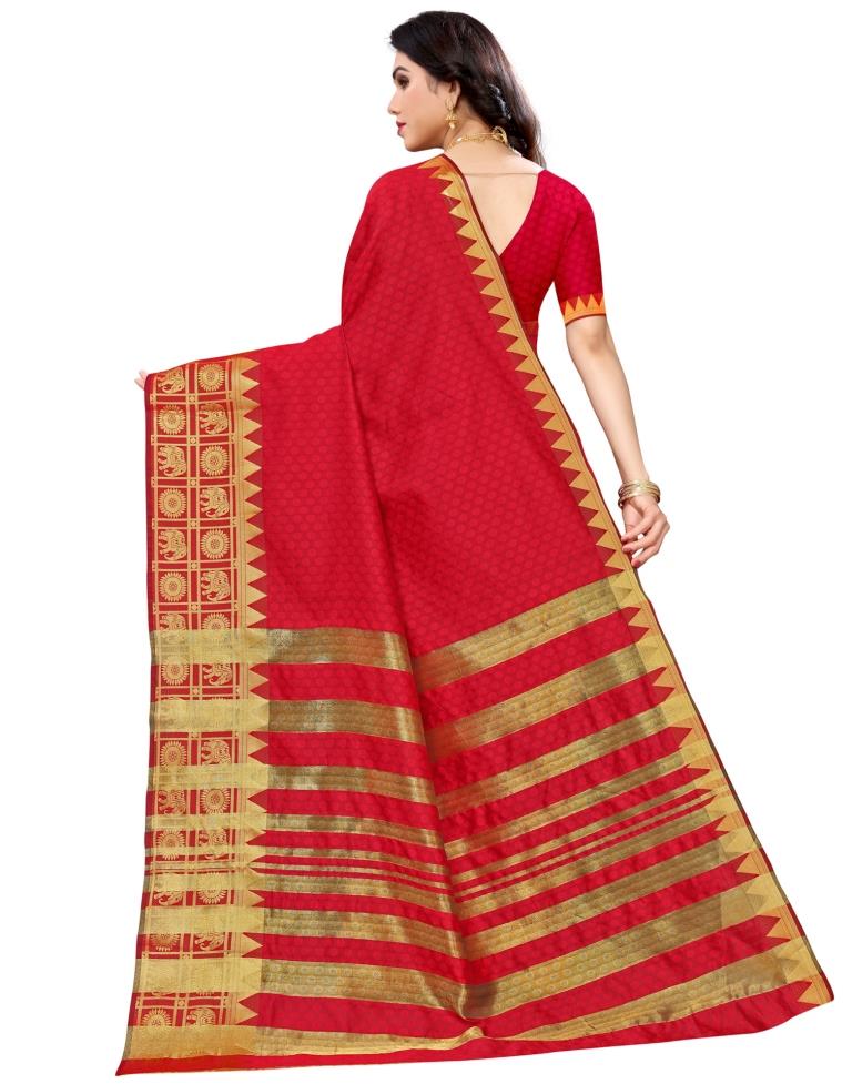 Red Coloured Poly Silk Jacquard Partywear saree | Sudathi