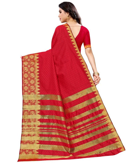 Red Coloured Poly Silk Jacquard Partywear saree | Sudathi
