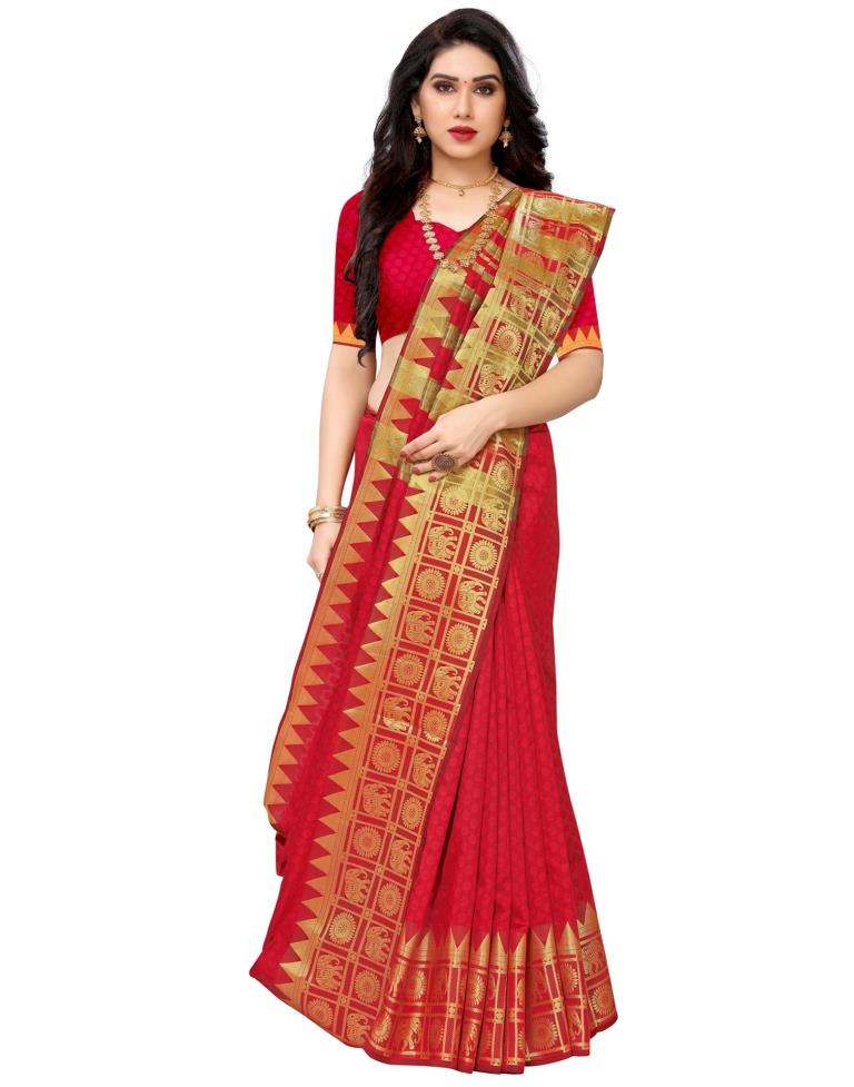 Red Coloured Poly Silk Jacquard Partywear saree | Sudathi