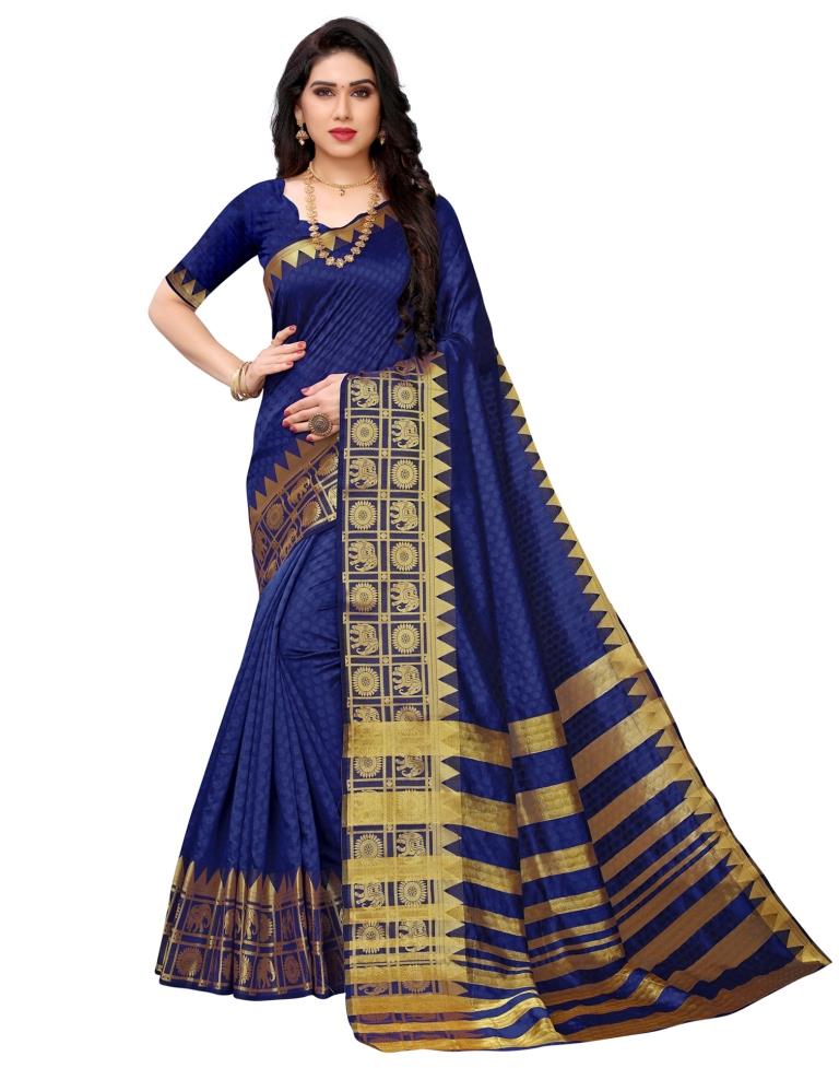 Navy Blue Coloured Poly Silk Jacquard Partywear saree | Leemboodi