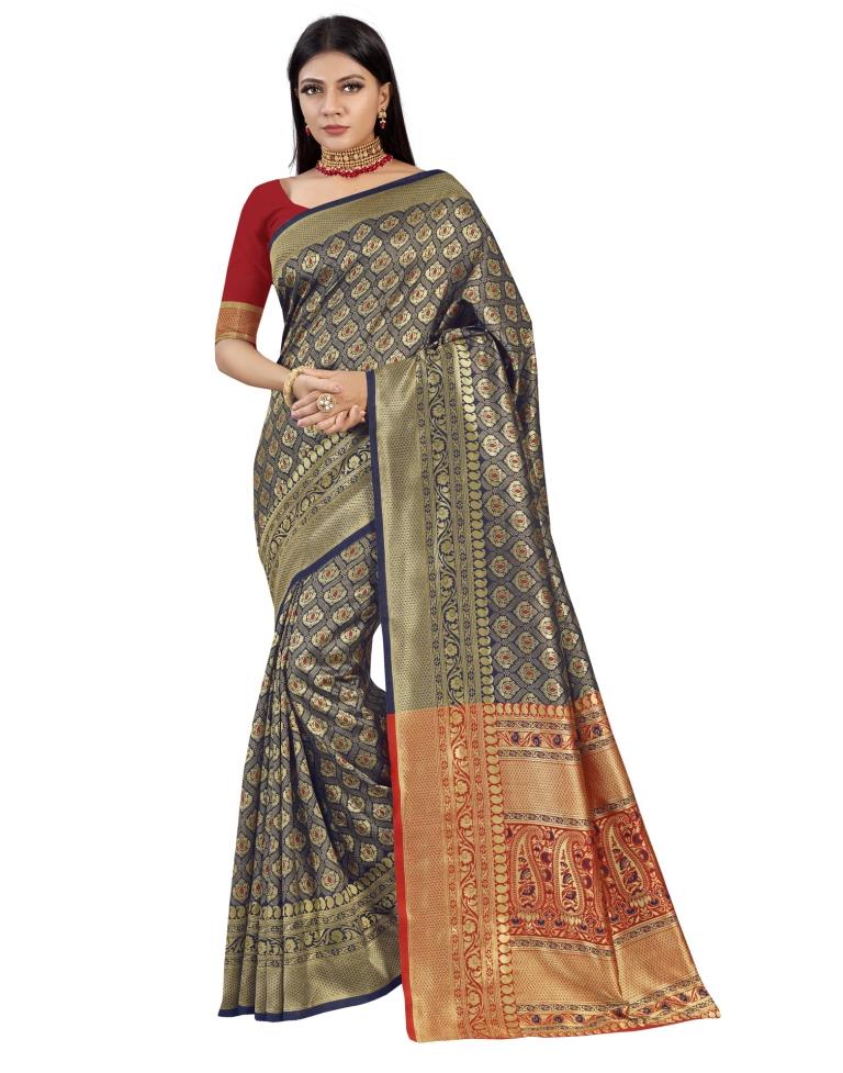 Navy Blue Coloured Poly Silk Jacquard Partywear saree | Leemboodi