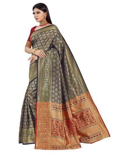 Navy Blue Coloured Poly Silk Jacquard Partywear saree | Leemboodi