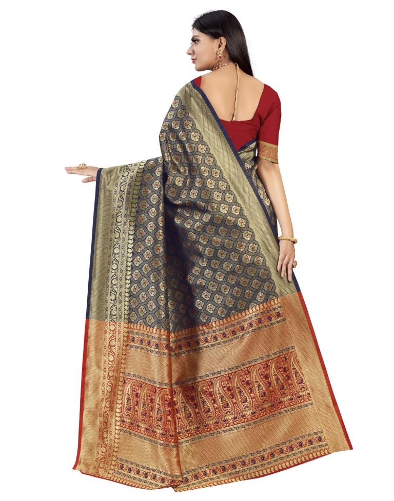Navy Blue Coloured Poly Silk Jacquard Partywear saree | Leemboodi