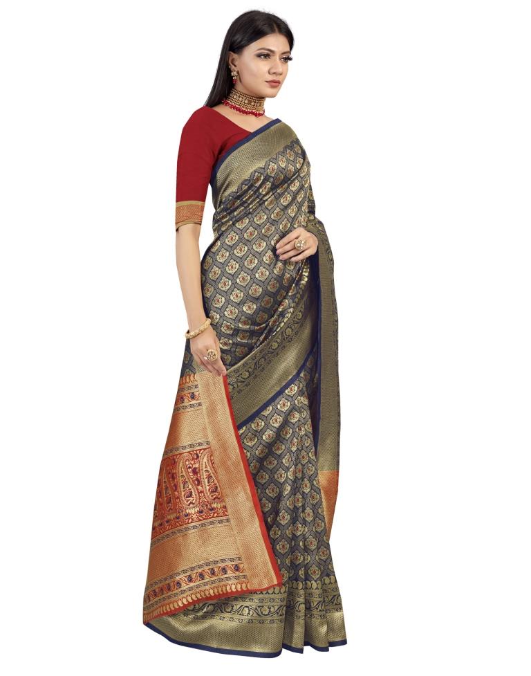 Navy Blue Coloured Poly Silk Jacquard Partywear saree | Leemboodi