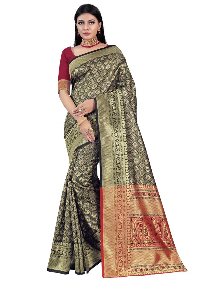 Black Coloured Poly Silk Jacquard Partywear saree | Sudathi