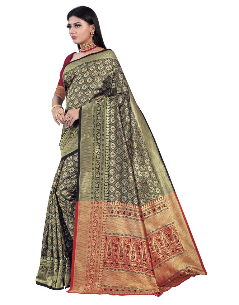 Black Coloured Poly Silk Jacquard Partywear saree | Sudathi