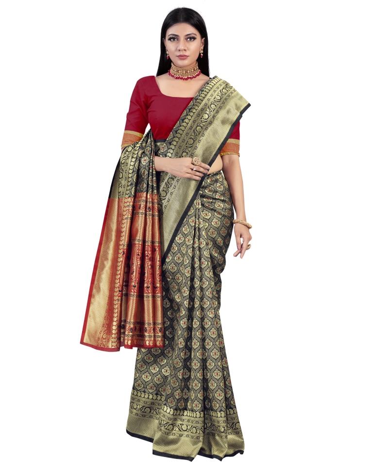 Black Coloured Poly Silk Jacquard Partywear saree | Sudathi