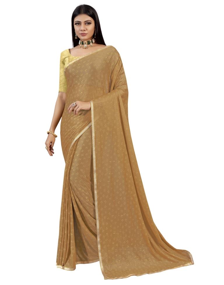 Dark Beige Coloured Lycra Foil Printed Laced Casual saree | Sudathi