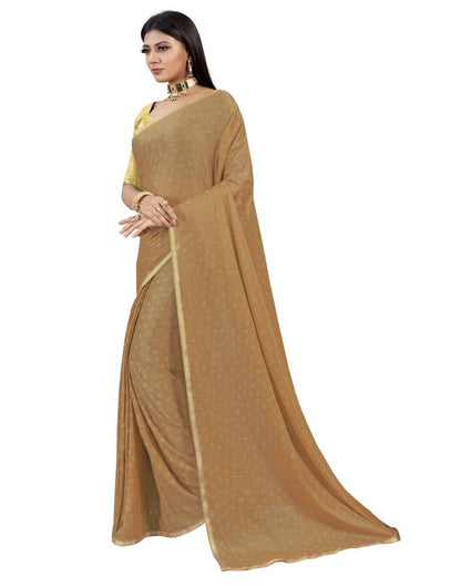 Dark Beige Coloured Lycra Foil Printed Laced Casual saree | Sudathi