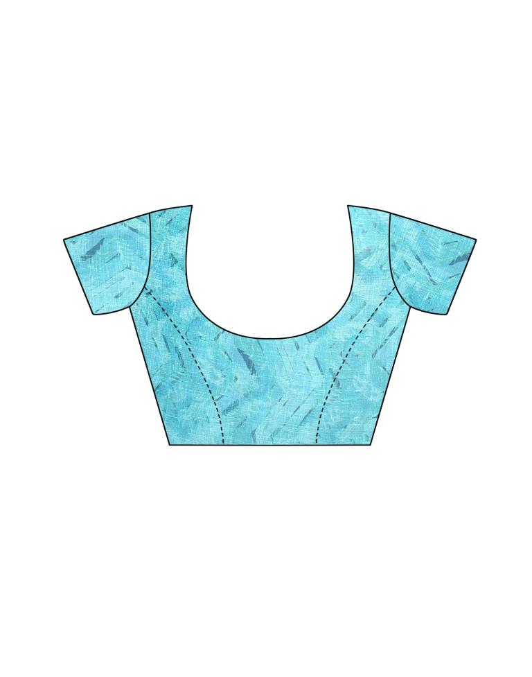 Blue Coloured Linen Digital Printed Jari Border Partywear saree | Leemboodi