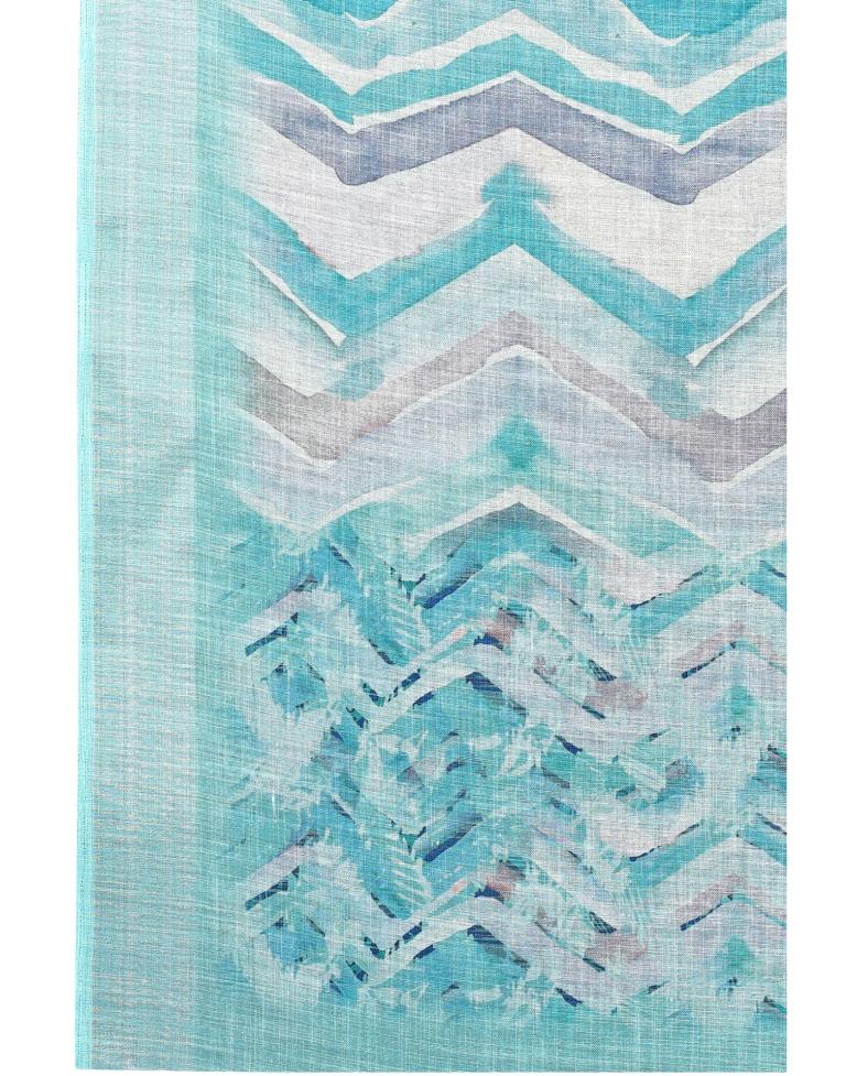 Blue Coloured Linen Digital Printed Jari Border Partywear saree | Leemboodi