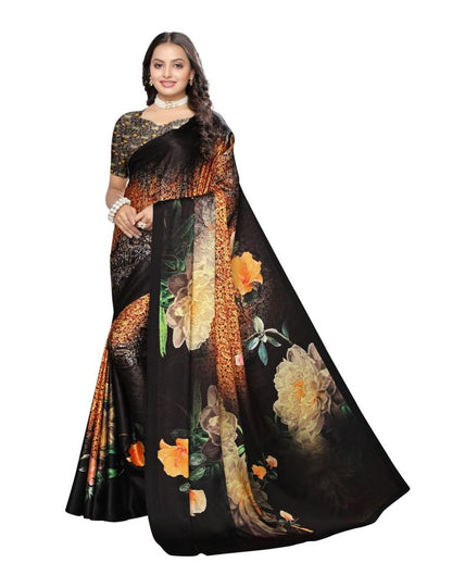 Black Coloured Art Silk Digital Printed Partywear saree | Leemboodi
