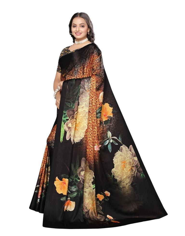 Black Coloured Art Silk Digital Printed Partywear saree | Leemboodi