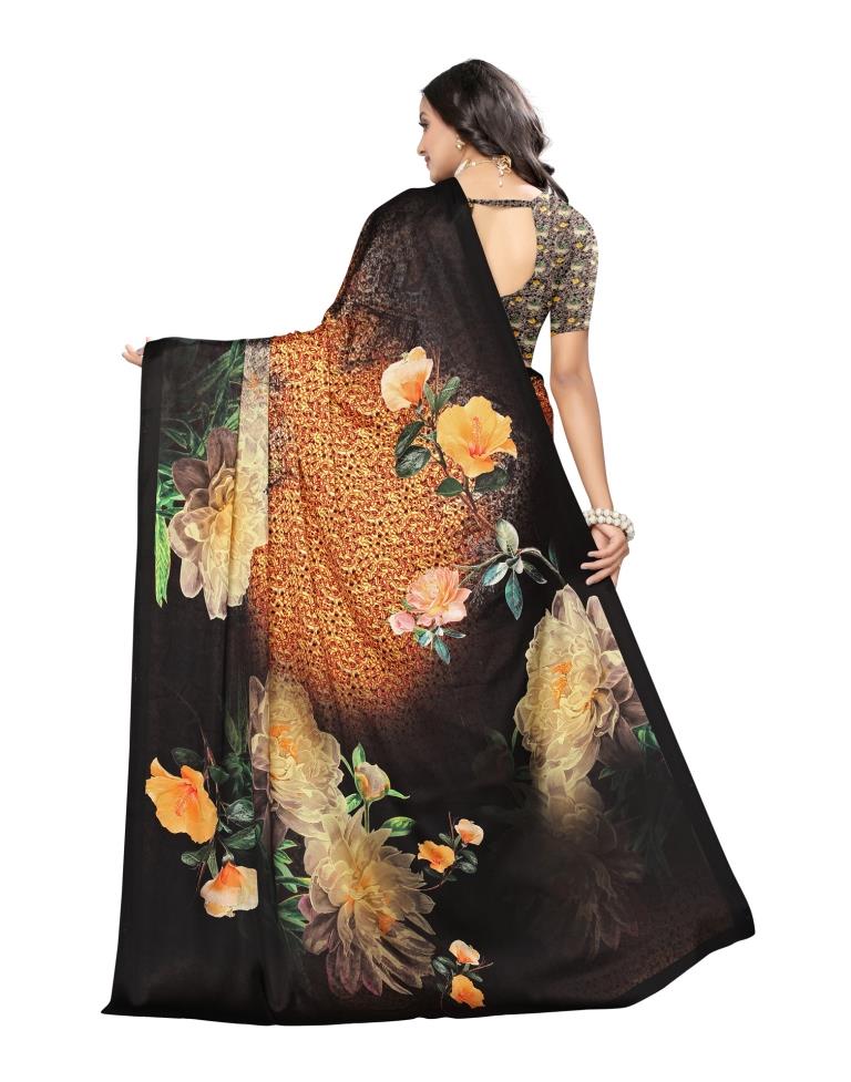 Black Coloured Art Silk Digital Printed Partywear saree | Leemboodi