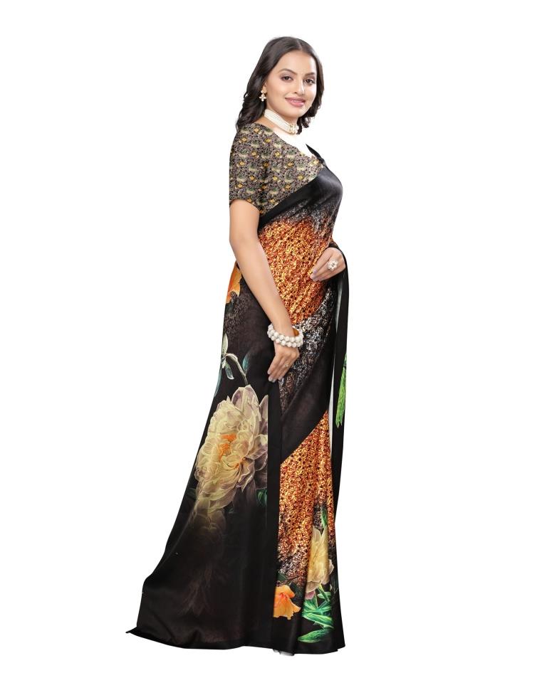 Black Coloured Art Silk Digital Printed Partywear saree | Leemboodi