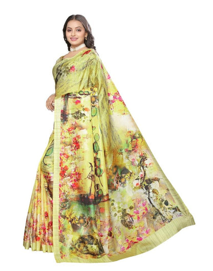 Yellow Printed Silk Saree