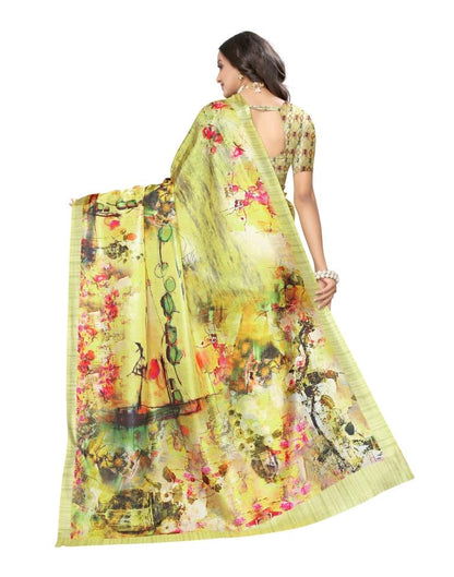 Yellow Printed Silk Saree