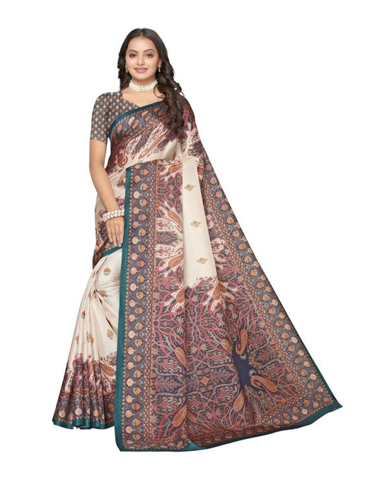 Navy Blue Printed Silk Saree