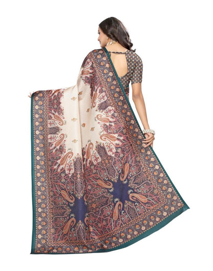 Navy Blue Printed Silk Saree