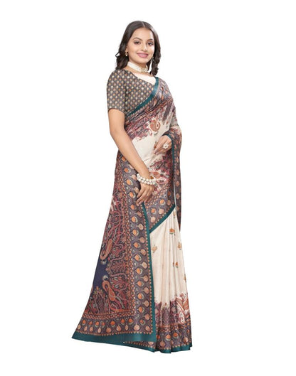Navy Blue Printed Silk Saree