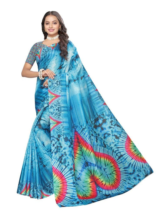 Blue Printed Silk Saree