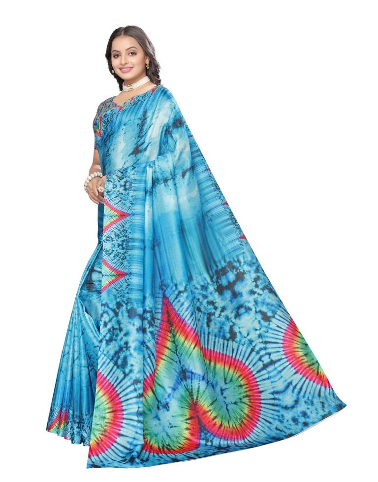 Blue Printed Silk Saree