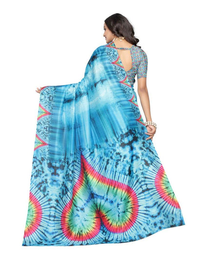 Blue Printed Silk Saree